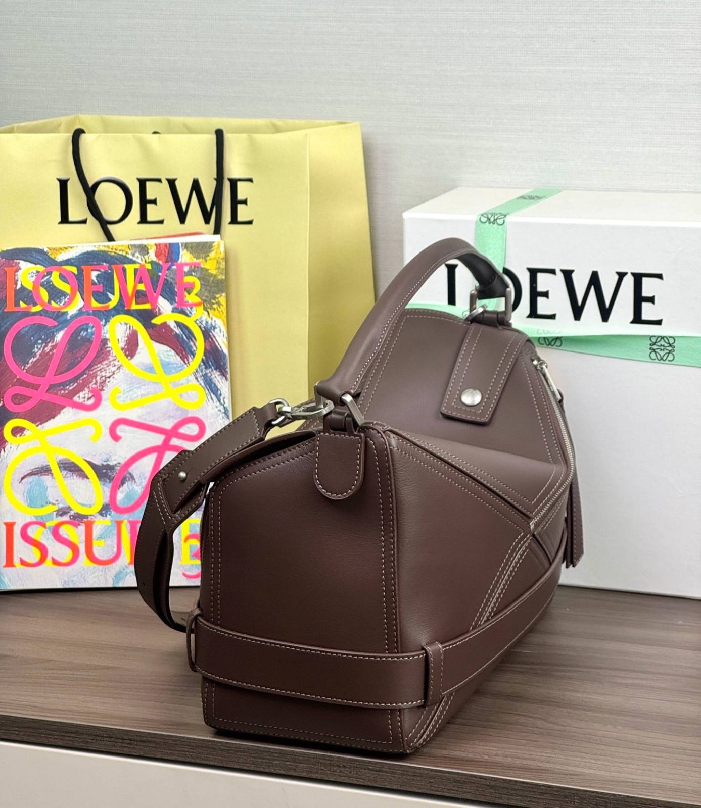 L0ew* Large Puzzle Biker bag in shiny calfskin