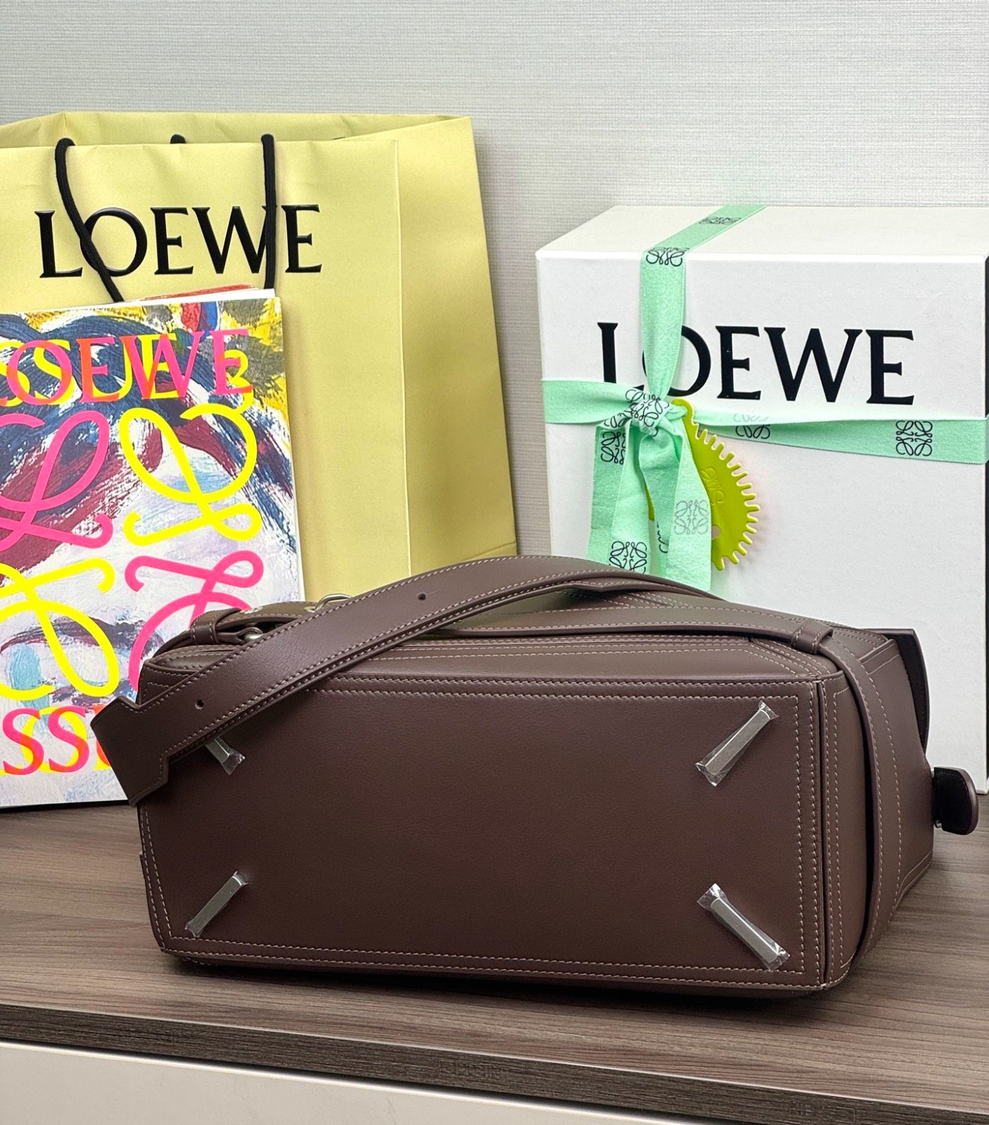 L0ew* Large Puzzle Biker bag in shiny calfskin